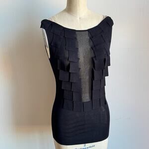 AKRIS for Bergdorf Goodman Sleeveless Modern Black Fringe Knit Top